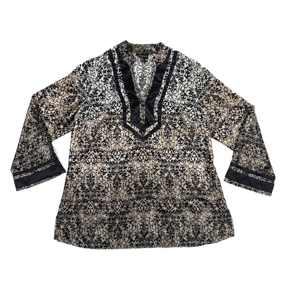 Lane Bryant Satin Boho Floral Split Round Neck Tunic Gold Black‎ Sz 18/20 - NWOT